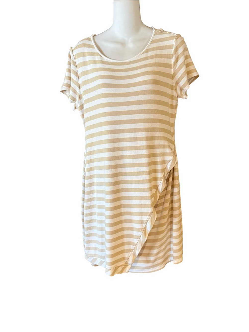 41 Hawthorn Striped Short Sleeve Shift T Shirt Dress in Beige & White Womens XL